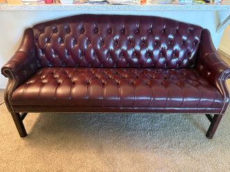Burgundy Tufted Leather Chesterfield Sofa