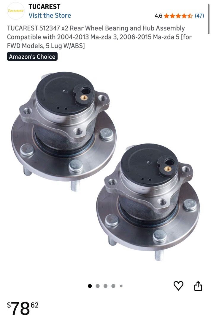 Rear Wheel Hub Bearing Assemblies for 2004-2013 Mazda 3 2012-2017 Mazda 5