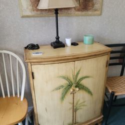 Beautiful Cabinet With Hand Painted Palm Trees