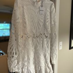 SHOWPO Kiss Me Now Mini Dress- Long puff Sleeve Dress In White Lace 