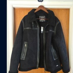 Men's Jacket Guess Vegan Suede Sherpa Large 