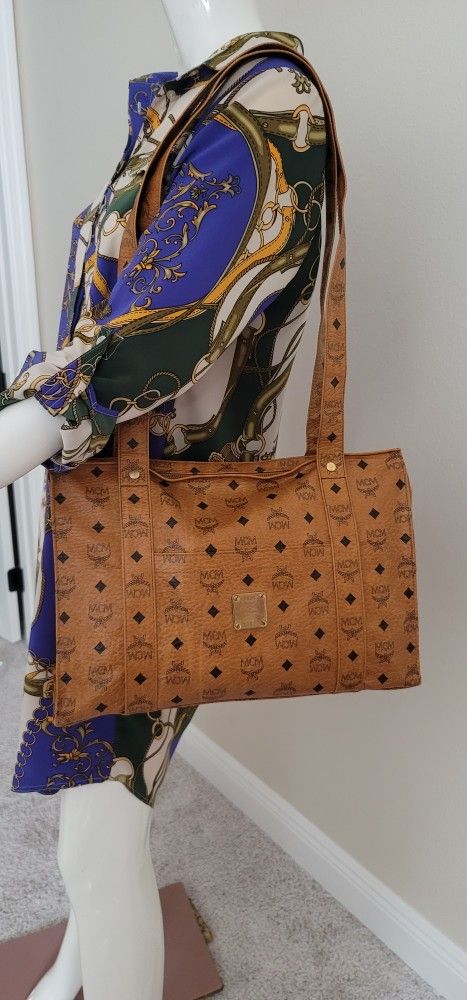 Large MCM Visetos Cognac Shoulder Bag