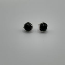 Natural black onyx, earrings stones are from China for pierced ears on sterling