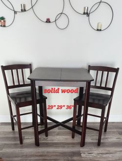Solid Wood Pub Table Set with 2 Chairs