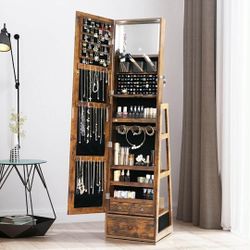 Modern Full Length Mirror Jewelry Organizer Cabinet, New