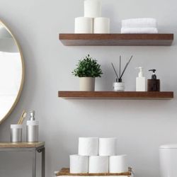 Oak Floating Shelves 24'x8' Dark Set of 2