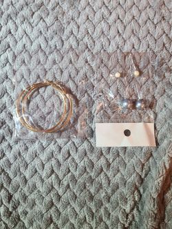 2 New Pairs Of Earrings Faux Pearl Ball Double Drop And Rose Gold Hoops