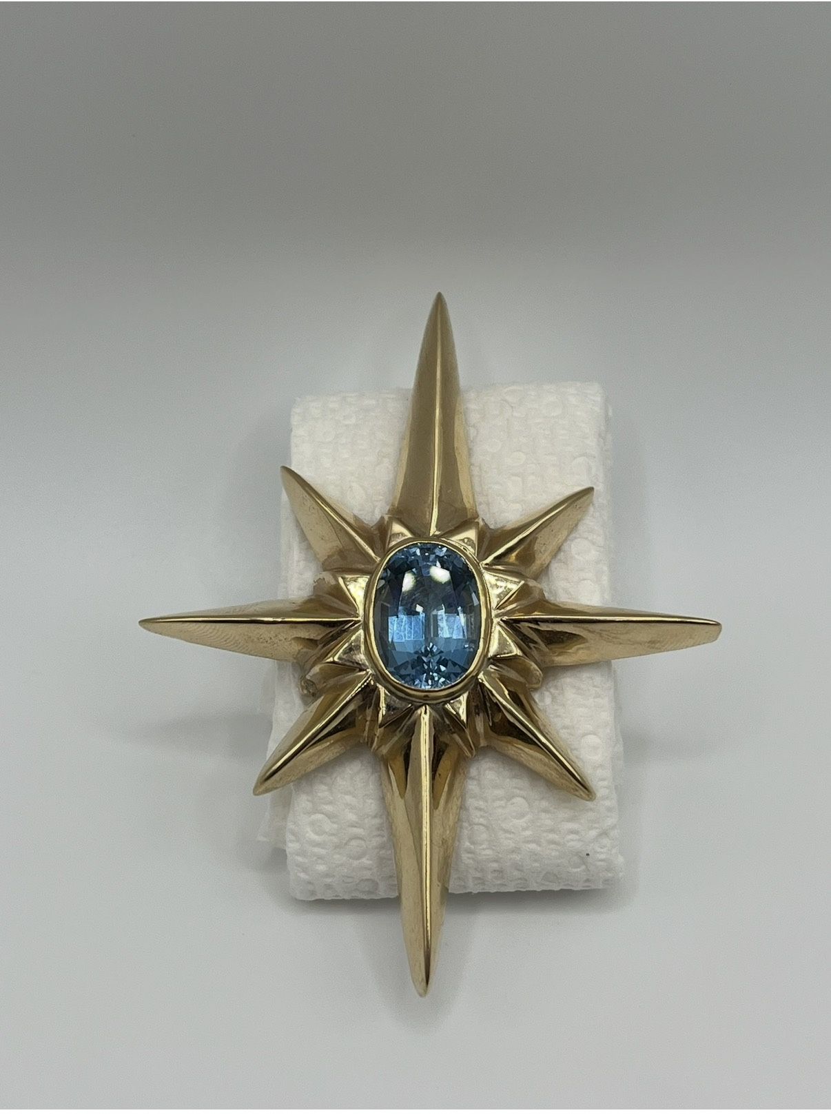 Gold Brooch With Aquamarine Stone