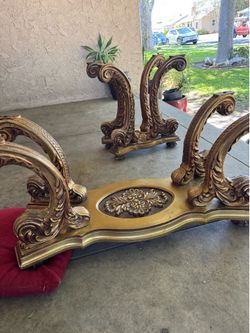 Louis XV style (Rococo) giltwood console table base or low coffee table base and side table