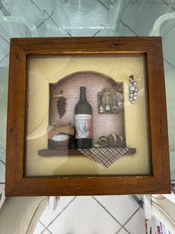 Rustic Kitchen Wall Art – 3D Shadow Box Frame (Wine & Basil Theme)
