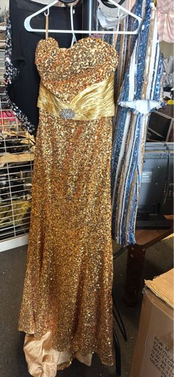 Gold Sequin Strapless Formal Gown size S