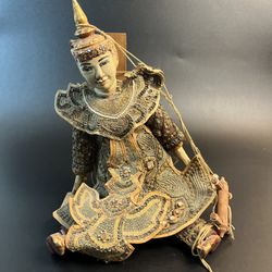 Vintage Handmade Wooden Thai Marionette Puppet Burmese Folk Art Antiques Opera  Untested, he is secured to the wooden stand.  Selling as is as picture
