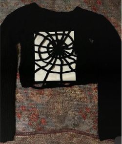 Black Crop Sweater with Spiderweb Cutout