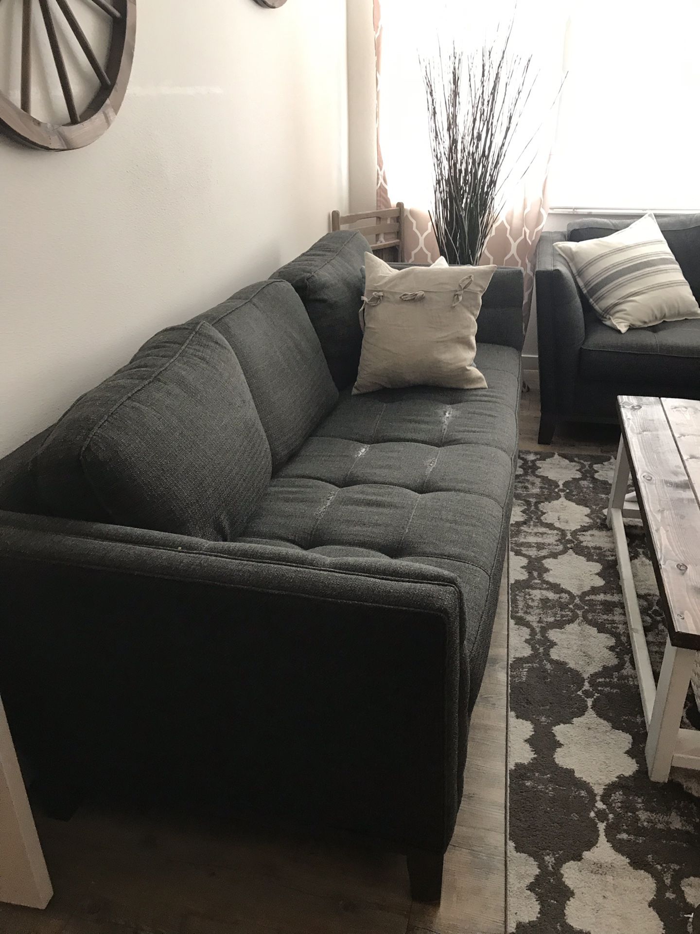 Dark gray tweed matching couches (2)