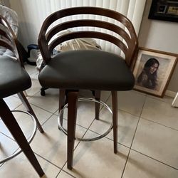 2 Carson Carrington swivel bar stools in brown with gray vinyl leather MINT CONDITION HARDLY USED