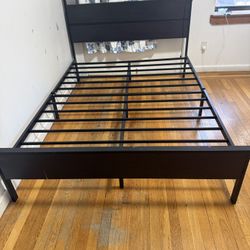 Black Metal Bed Frame with Wood Headboard