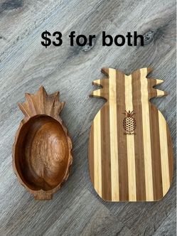 Pineapple Shaped Wood Bowl and Cutting Board