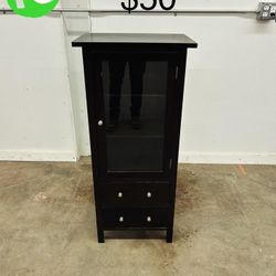 Glass Door Cabinet With 3 Shelves And 2 Drawers