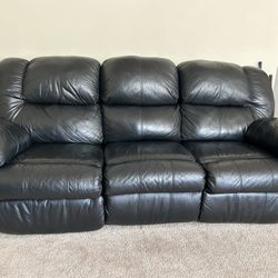 Black Genuine Leather Couch And Sofa Set