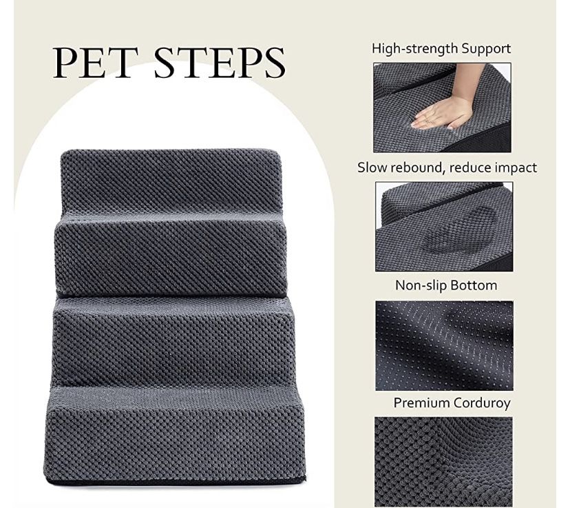 New  4 Tiers Foam Dog Stairs Steps, High Density Foam Folding Pet Stairs, Non-Slip Bottom Dog Steps for High Beds Sofa Couch,Best for Dogs Injured,Old