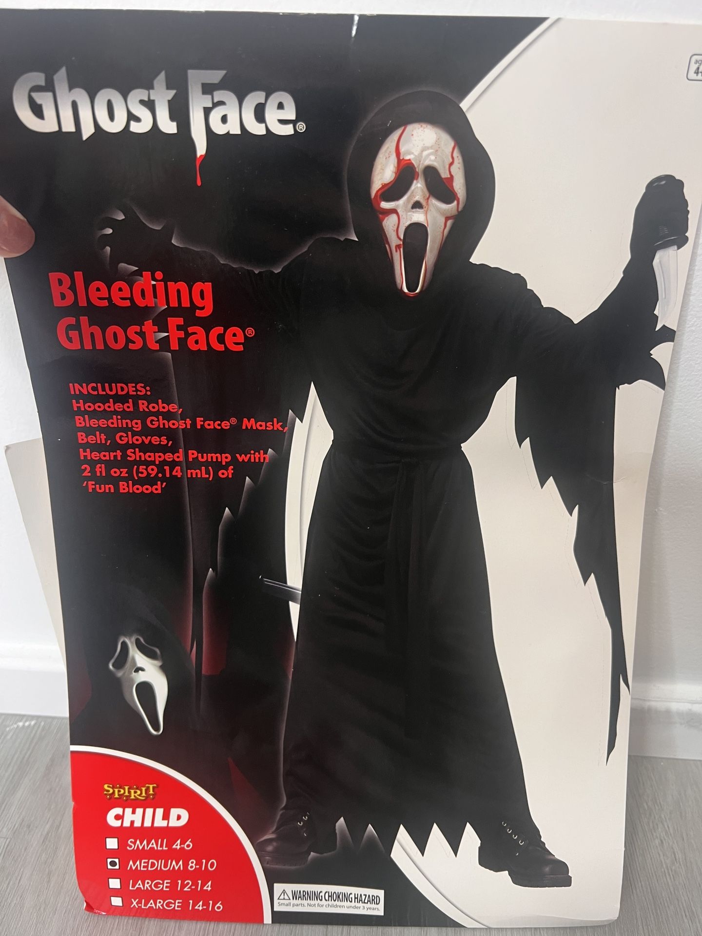 Spirit Size M Child 8-10 Bleeding Ghost Face Scream Halloween Cosplay Costume