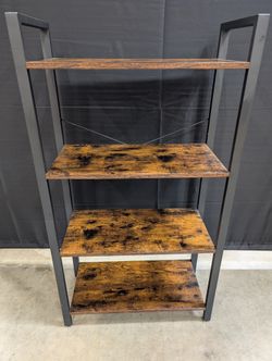 Industrial Rustic 4-Tier Bookshelf Dark Brown Wood-Look & Metal Frame