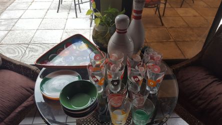 Title: 🎱 Vintage Clay Art Billiards Pool Ball Barware & Dinnerware Collection – Complete Matching Set
