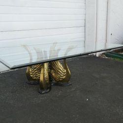 Brass Finish Swan Bird Base Glass Top Coffee Table 1235