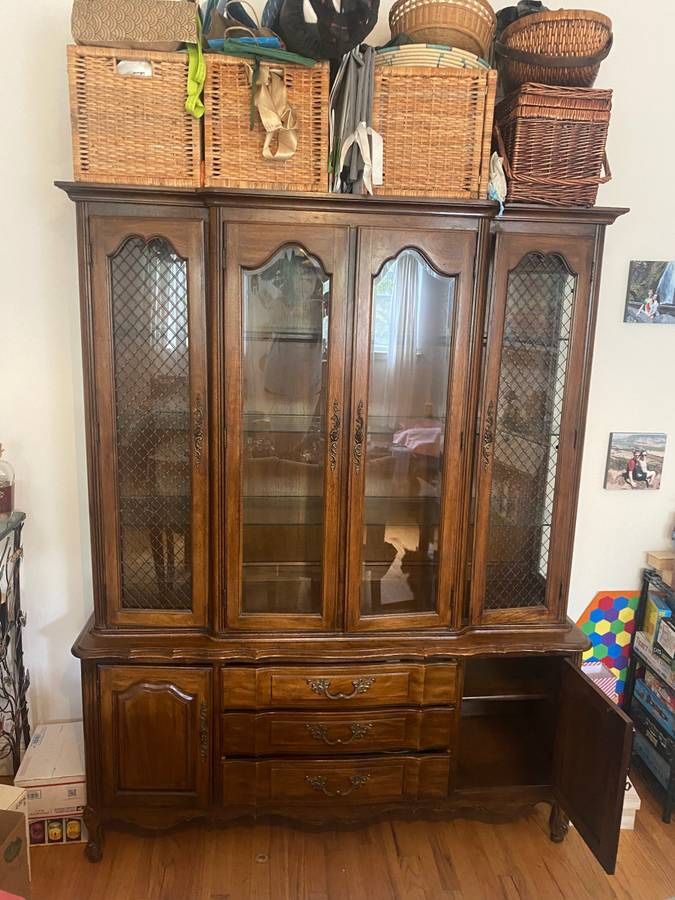 Antique Wood China Hutch Cabinet
