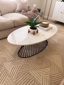 Oval Marble Top Coffee Table Black Wire Base