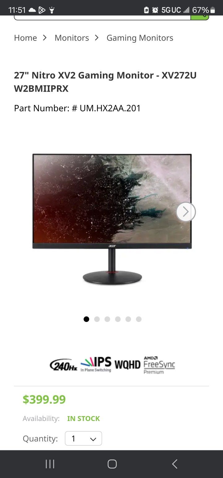 Acer 2k Fast Refresh Rate Gaming Monitor Open To Trades