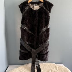 Rachel Roy Faux Fur Belted Vest Jacket