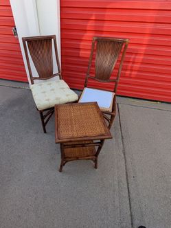 3 piece rattan bamboo the Bombay company chairs stand table retro vintage