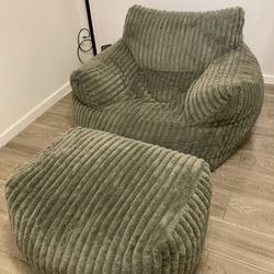 Green Sofa/bean Bag With Foot Rest 
