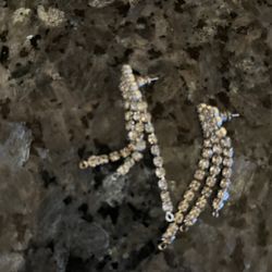 Vintage Rhinestone Silver Toned Dangle Earrings 