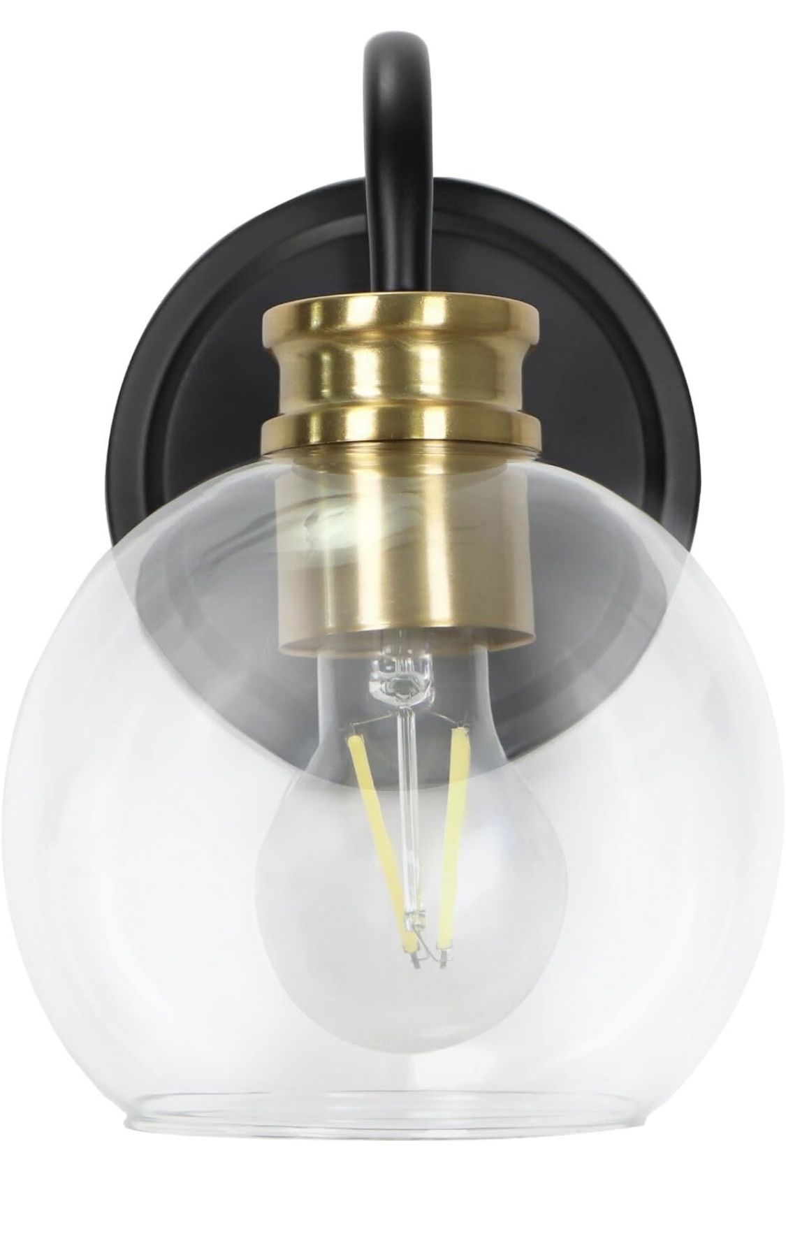 New 6” W 1-Light Vanity Sconce Lighting for On The Wall and Over The Mirror Matte Black W Brass Trim