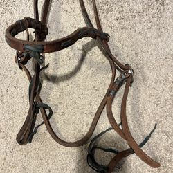 Vintage, Handmade, Headstall And Martingale – Brown Leather With Green Leather Trim