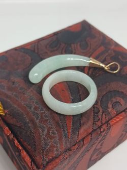 Lot 2pcs ring size 8 pdnt melon genuine jade jadeist Burma pdnt and ring