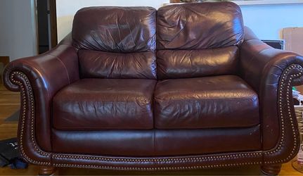 Leather sofa, loveseat and ottoman