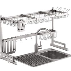 Harlita Over-Sink Dish Drying Rack - Includes Wine Glass Holder and Roll-Up Sink