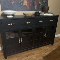 Black Nostrand 55.1” Wide, cabinet with 2 drawers, and adjustable shelves