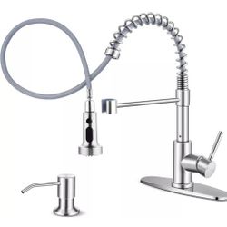🔥New Kitchen Faucet Brushed Nickel with Pull Down Sprayer & Soap Dispenser, Stainless ( reseda ca)