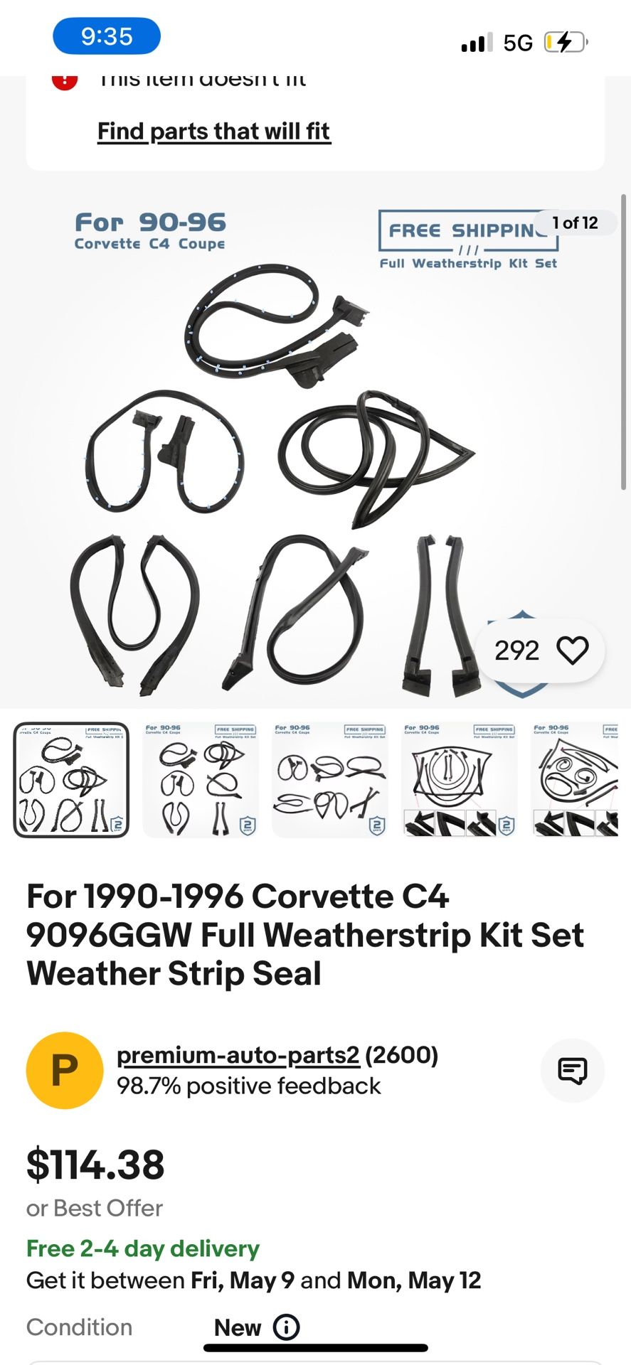 1(contact info removed) Corvette Weatherstripping Kit