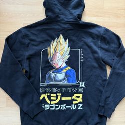New Men’s L Primitive Vegeta Dragon Ball Z in Japanese Skater Hoodie Sweatshirt