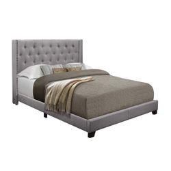 Grey Upholstered Bed Frame with Headboard