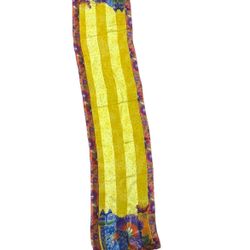 Laurel Burch 100% Silk Scarf Cat With Butterflies And Flowers 11 X 52 Yellow