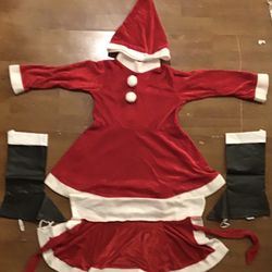 JaGely Set GirlSanta Costume Including 2 Child Santa Claus Hat, Santa Claus Shawl, Child Santa Dress, Christmas Costume Kids Xmas Suit For Girls 9-13 