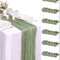Cheese Cloth Table Runner Dusty Blue Sage Green