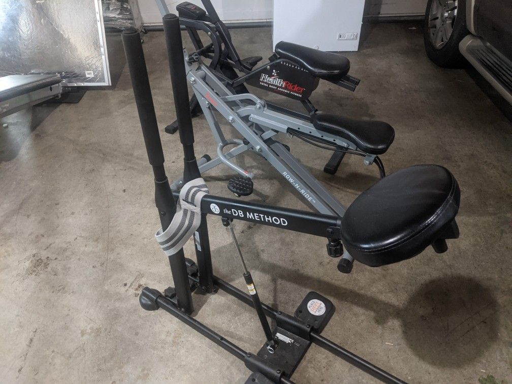 3 Exercise Machines for $50. - DB method Butt Squat Machine, Row And Ride, and the Health Rider