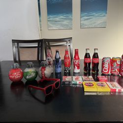 Coca Cola (Coke) Collection (Bottles, glasses, cards, and collectibles).